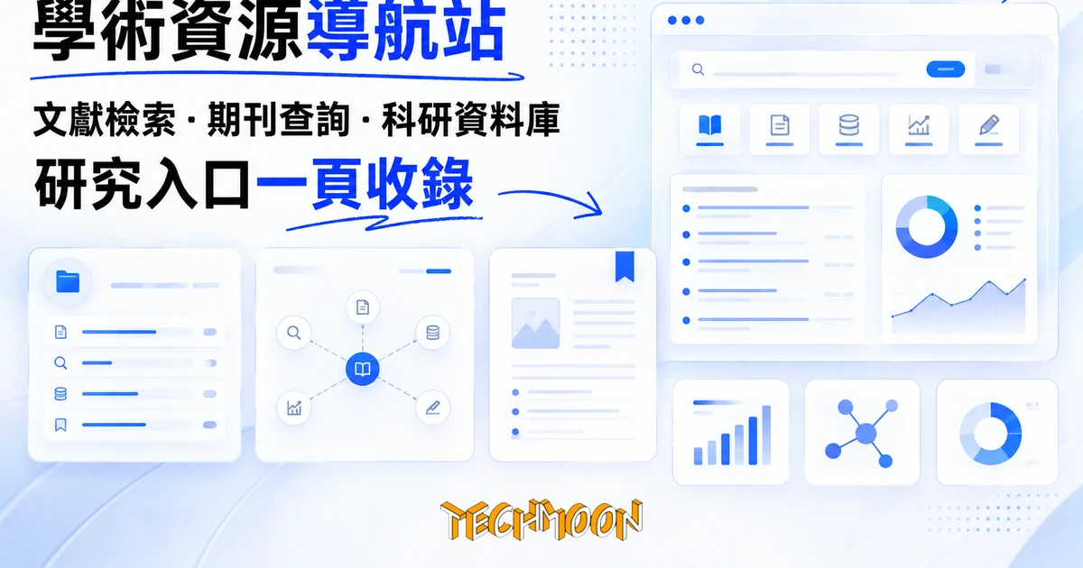 數智學術:中國學術資源導航站,看清 324 個入口收了什麼 1 TechMoon 精選圖|學術研究資源導航目錄站,文獻檢索到期刊投稿的分類入口牆