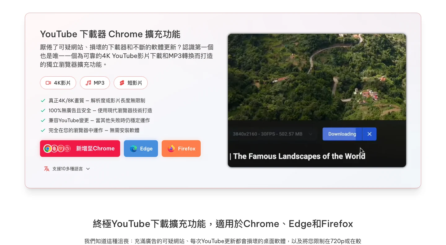 Tubly 官網繁體中文首頁：YouTube 下載器 Chrome 擴充功能主打 4K 影片與 MP3 轉檔