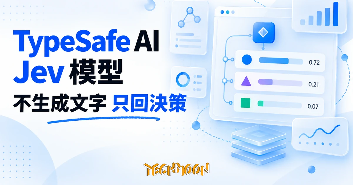 TypeSafe AI 發表 Jev 模型:不生成文字只回決策,輸出免費 1 TechMoon 精選圖|TypeSafe AI 發表首款 System One 模型 Jev,不生成文字只回傳帶機率的型別決策