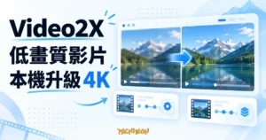 TechMoon 精選圖｜Video2X 開源影片放大工具，低畫質影片在本機升級 4K 的畫質對照概念圖