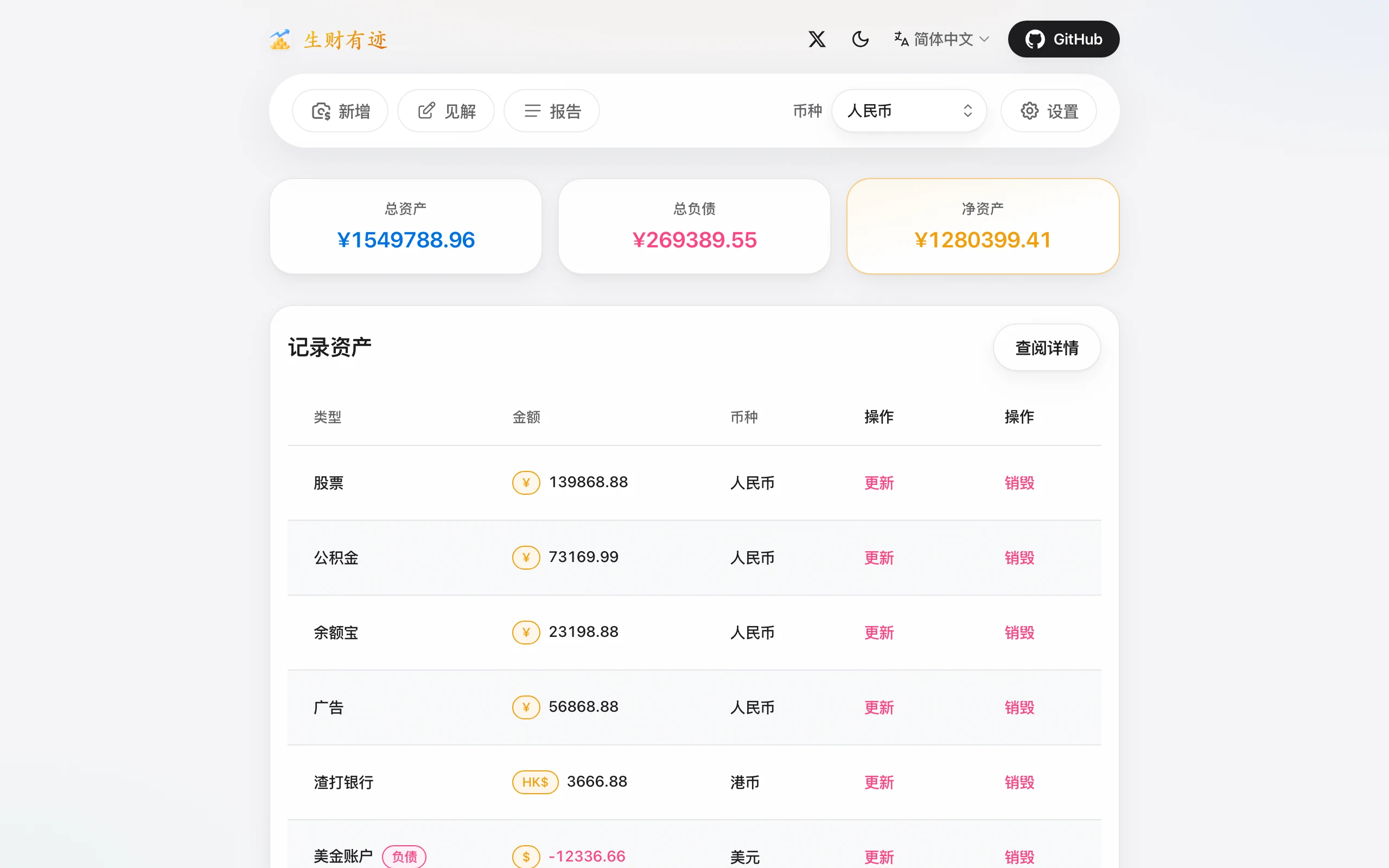 生財有跡官方 demo 站的資產總覽儀表板畫面
