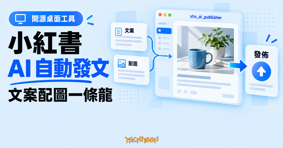 小紅書 AI 發文工具 xhs_ai_publisher,開源自動化文案到排程發佈 1 TechMoon 精選圖|xhs_ai_publisher 小紅書 AI 自動發文工具,以文案、配圖與發佈卡片呈現桌面軟體工作流程
