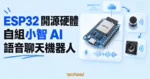 TechMoon 精選圖｜ESP32 開發板搭配麥克風、喇叭與語音波形，呈現自組小智 AI 語音聊天機器人的開源專案