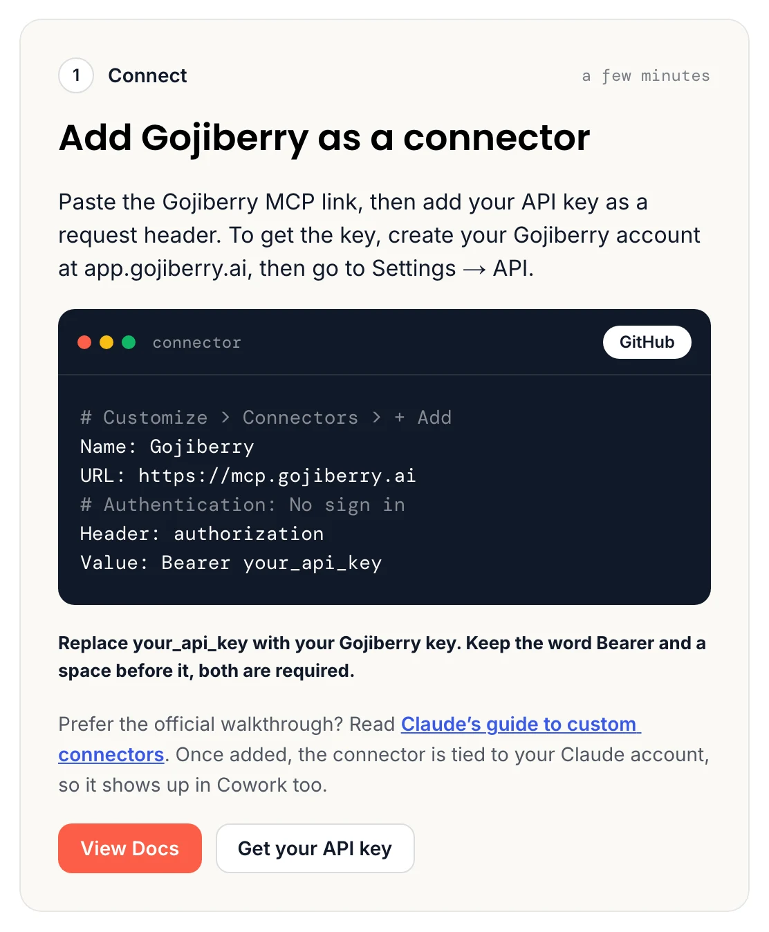 Gojiberry 官方 Claude 連接器設定卡