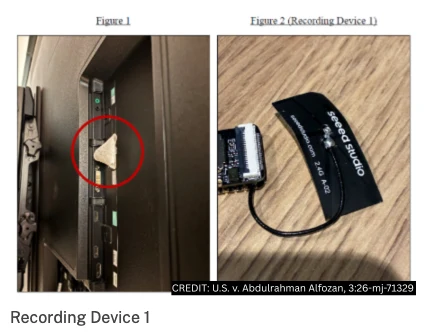 OpenAI 工程師涉嫌藏錄音器遭捕,線索留在聊天機器人對話裡 3 司法部公告附上的錄音裝置照片,裝置螢幕顯示 Recordings 字樣,官方標註為 Recording Device 1