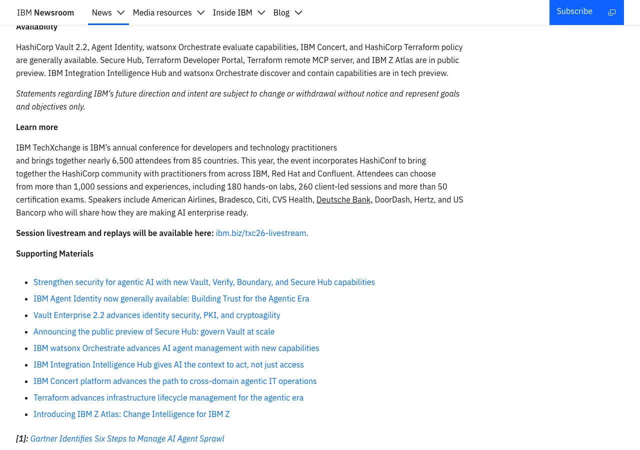 IBM 代理管理平台更新:跨平台盤點在預覽,評測與身分已上線 3 IBM 新聞稿 Availability 供應狀態段落