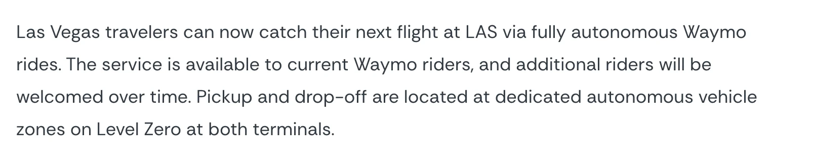 Waymo 拉斯維加斯機場接送 10 月上線:台灣讀者還差三道關 4 拉斯維加斯 Harry Reid 機場官方新聞稿,說明 Waymo 接送區設在兩座航廈的 Level Zero