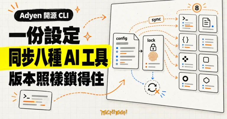 TechMoon 精選圖｜Adyen Agent Marketplace 以一份設定與 lock 檔同步 Claude Code、Codex、Cursor 等八種 AI 開發工具。