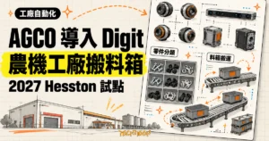 TechMoon 精選圖｜AGCO 規劃 2027 年在堪薩斯州 Hesston 農機工廠試點導入 Agility Digit 人形機器人，處理零件分類與料箱搬運。