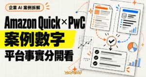 TechMoon 精選圖｜Amazon Quick 與 PwC 企業 AI 案例概念圖，以兩條文件路徑呈現案例數字與平台事實分開判讀