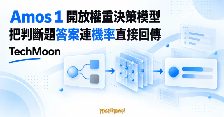 TechMoon 精選圖｜Amos 1 開放權重決策模型把判斷題答案連同機率訊號直接回傳