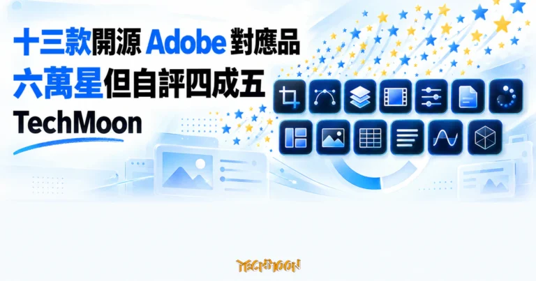 TechMoon 精選圖｜十三款深藍抽象創作應用圖示排開，星群往上升，呈現六萬星與自評四成五的落差