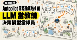 TechMoon 精選圖｜Autopilot 以 LLM 撰寫動作選單，再由決策模型上場玩遊戲測試。