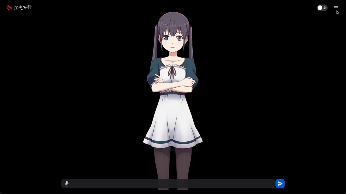 AWESOME-DIGITAL-HUMAN 官方展示影片截圖，深色介面中央站著 Live2D 角色，底部是麥克風與文字輸入列