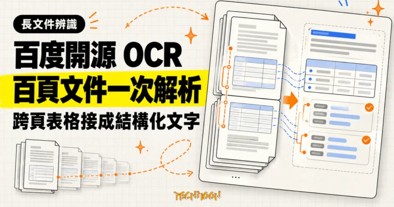 TechMoon 精選圖｜百度開源 Unlimited OCR 2 將跨頁表格與上百頁長文件一次解析成結構化文字。