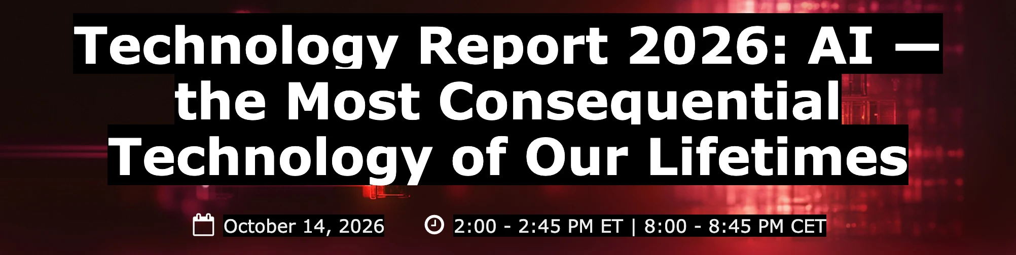 Bain 官方研討會註冊頁標題與日期，Technology Report 2026 於美東時間 2026 年 10 月 14 日下午舉行