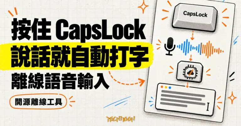 TechMoon 精選圖｜CapsWriter Offline 開源離線語音輸入工具，按住 CapsLock 說話，鬆開後將麥克風聲波轉成文字