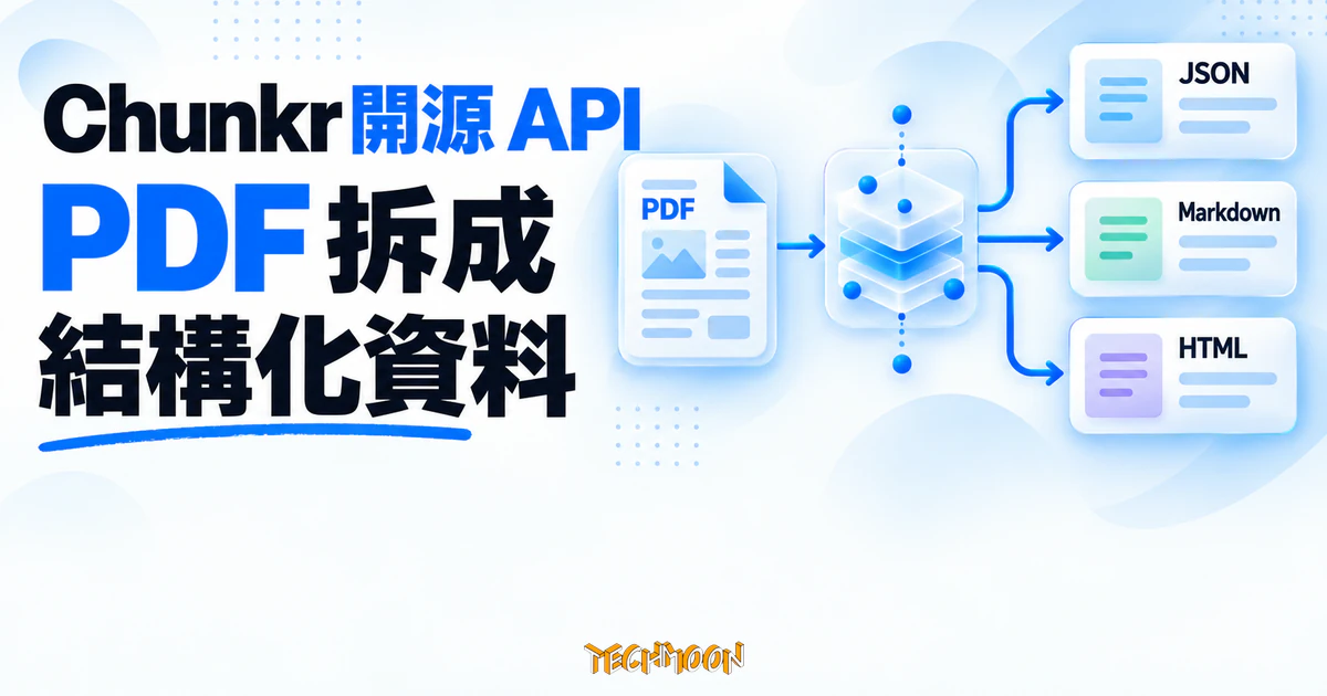 Chunkr:開源文件解析 API,把 PDF 拆成餵 AI 前的乾淨資料 1 TechMoon 精選圖|Chunkr 開源文件解析 API,將 PDF 經解析節點轉成 JSON、Markdown 與 HTML 結構化資料