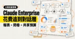 TechMoon 精選圖｜Claude Enterprise 智慧報表、App 內問卷與群組共享預算概念圖，呈現企業把 AI 花費追到對話與工作流層級。