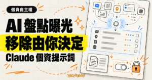 TechMoon 精選圖｜Claude 個資清除提示詞概念圖：盤點個資足跡的曝光點，移除申請由本人確認後才送出。