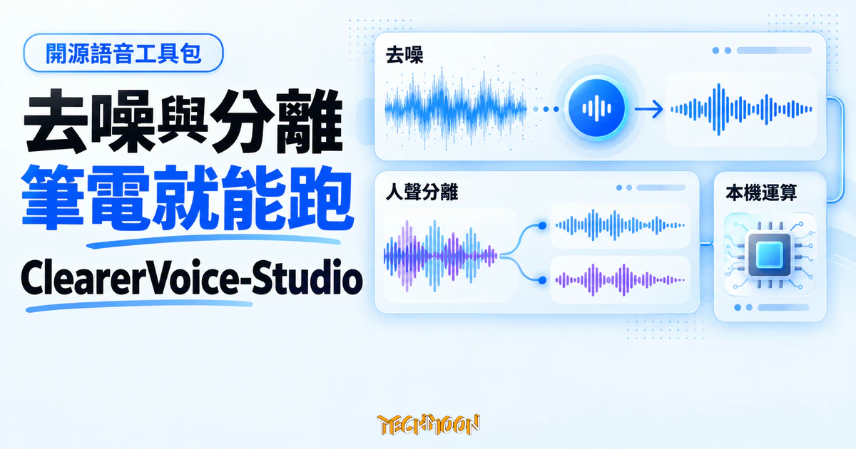 ClearerVoice-Studio 開源語音工具包,去噪與人聲分離筆電就能跑 1 TechMoon 精選圖|ClearerVoice-Studio 開源語音工具包,以聲波處理面板呈現語音去噪、人聲分離與筆電本機執行