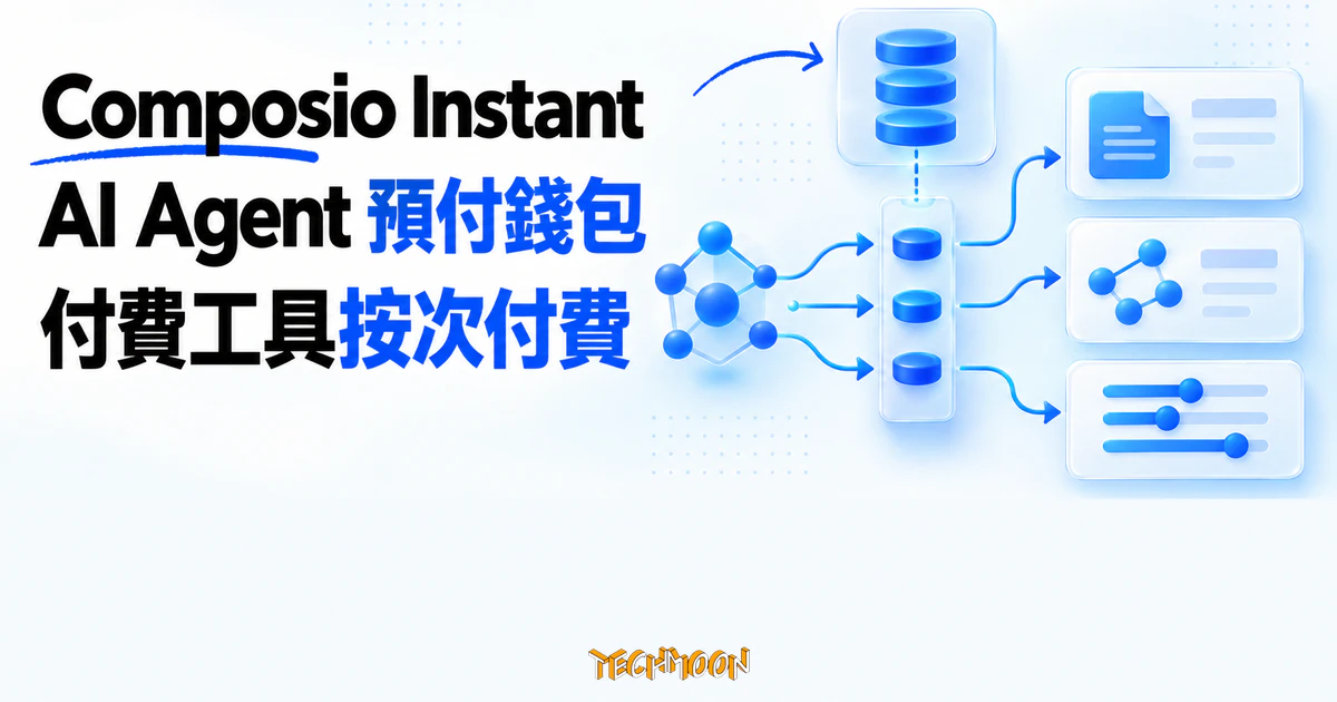Composio Instant 上線:Agent 錢包按次付費,免逐家開帳號 1 TechMoon 精選圖|Composio Instant 讓 AI Agent 透過預付錢包按次付費使用付費工具