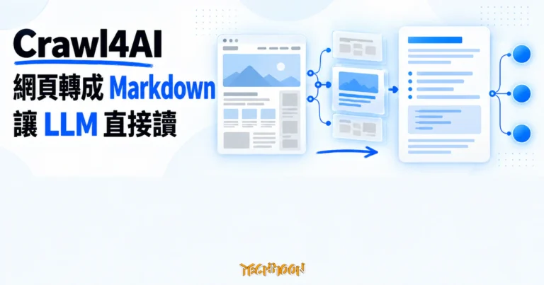 TechMoon 精選圖｜Crawl4AI 將網頁內容經過爬取與清理後轉成 LLM 可讀的 Markdown 文件