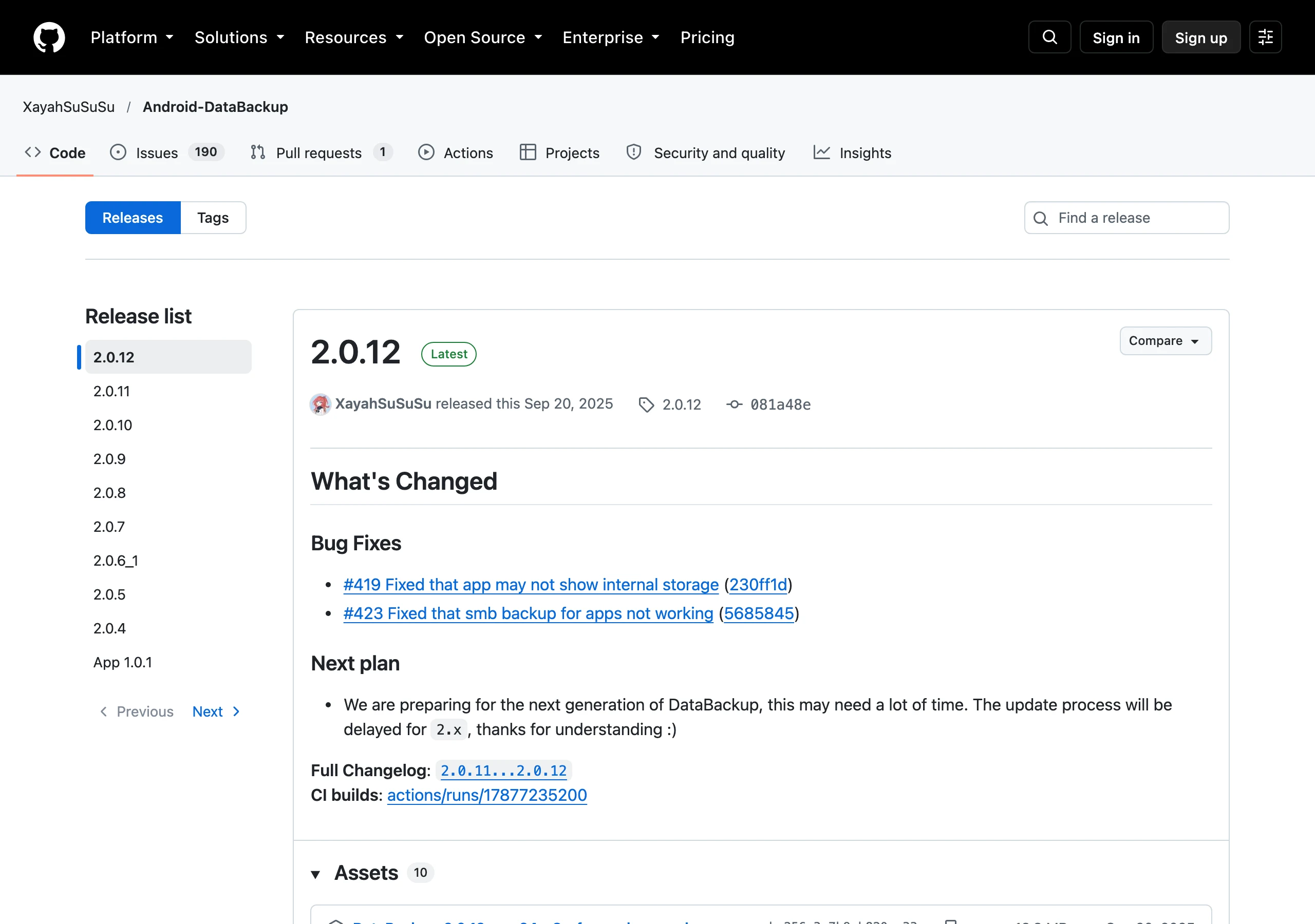 DataBackup 開源 root 備份,把每個 App 的資料打包成標準 tar 檔 4 GitHub 版本頁:最新穩定版 2.0.12 發布於 2025 年 9 月 20 日,版本說明寫明正在準備下一代 DataBackup、2.x 更新將延後