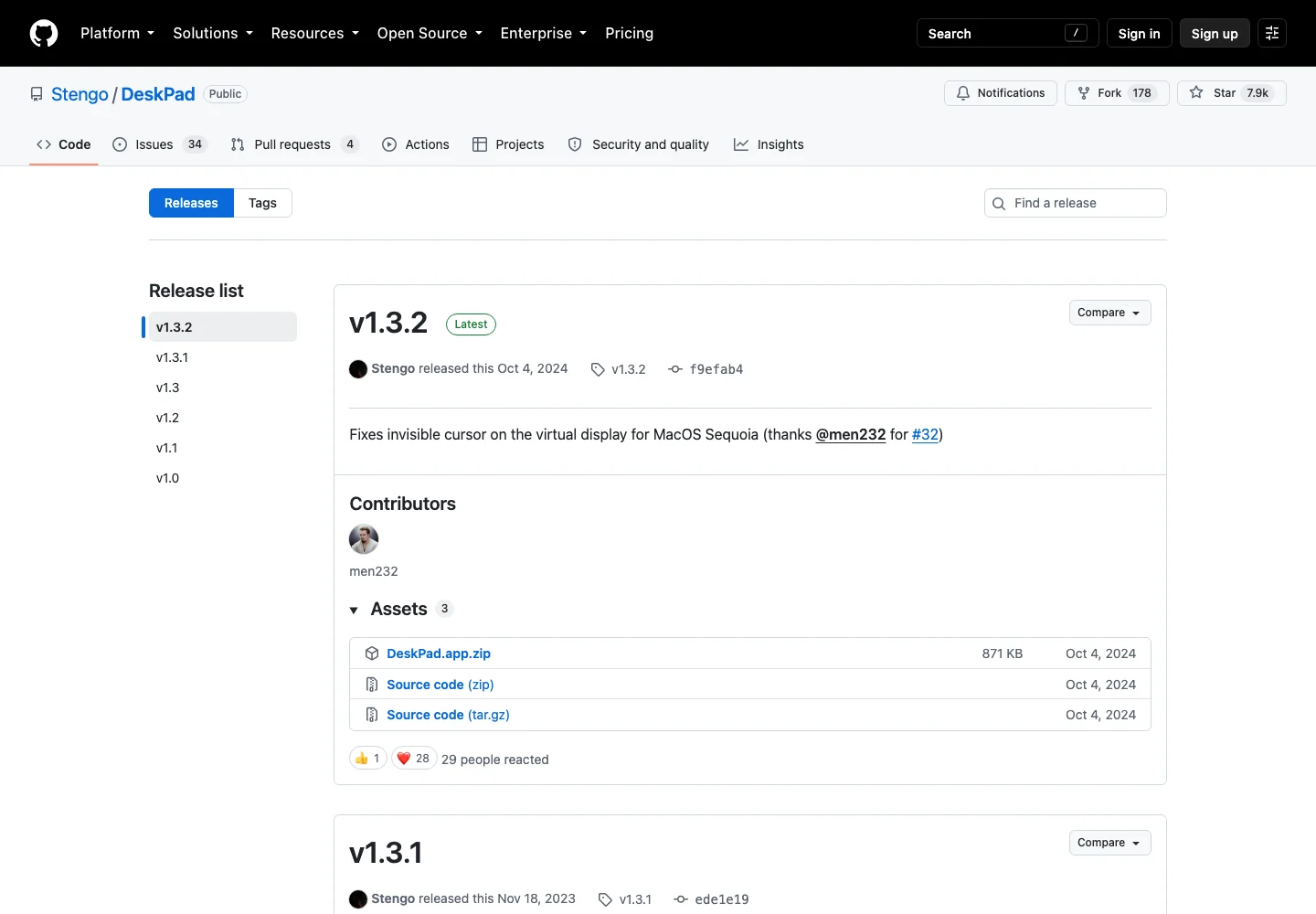 DeskPad 開源虛擬顯示器,視訊會議分享不再播出整個桌面 3 DeskPad 的 GitHub 發布頁,最新版本停留在 2024 年 10 月的 v1.3.2