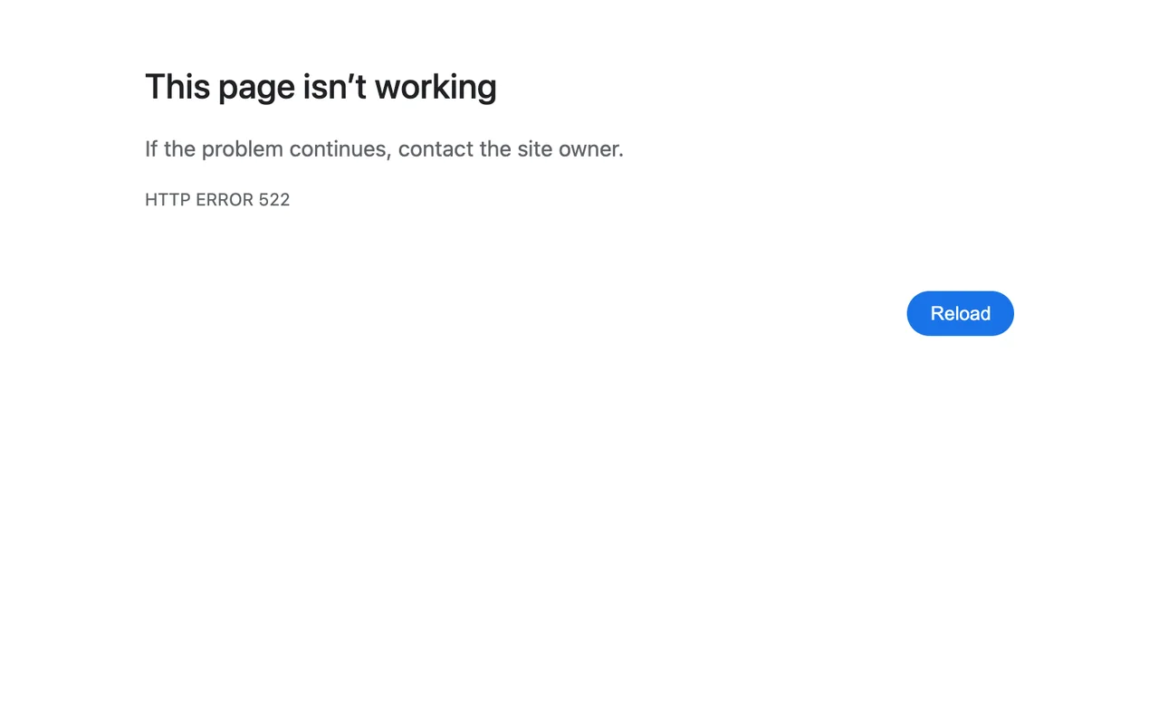 Discord Image 官方示範站 dc.deeeee.de 的瀏覽器錯誤頁截圖，顯示 HTTP ERROR 522 連線逾時