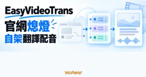 TechMoon 精選圖｜EasyVideoTrans 官網熄燈後自架影片翻譯配音流程示意