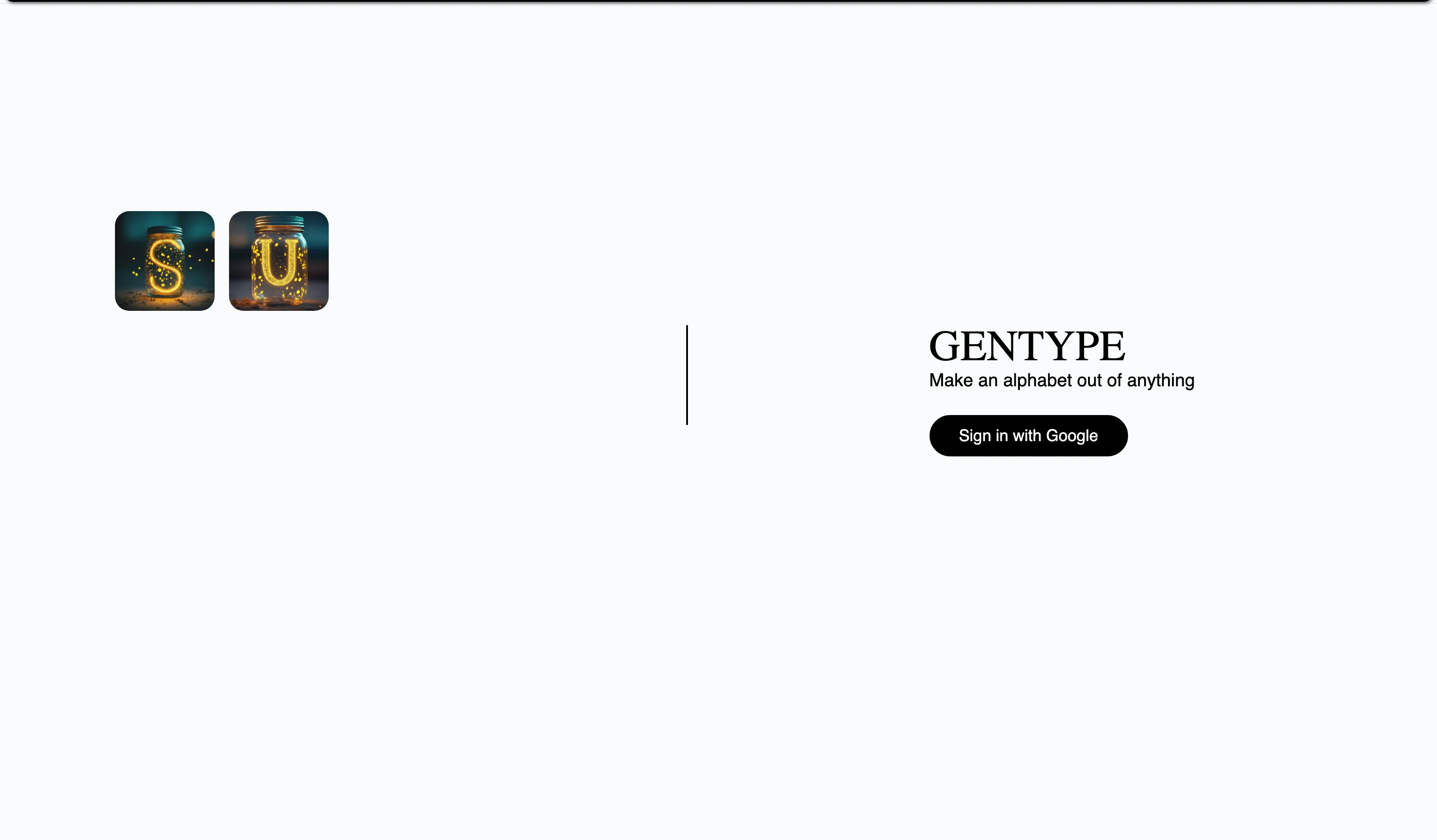 GenType Google 字母表產生器,搬家後先看清入口與代價 3 GenType 舊版首頁畫面,匿名訪客先看到 Sign in with Google 登入按鈕與兩張示範字母圖