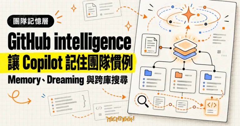 TechMoon 精選圖｜GitHub intelligence 以 Copilot Memory、Dreaming 與跨儲存庫程式碼搜尋串起團隊工作慣例。