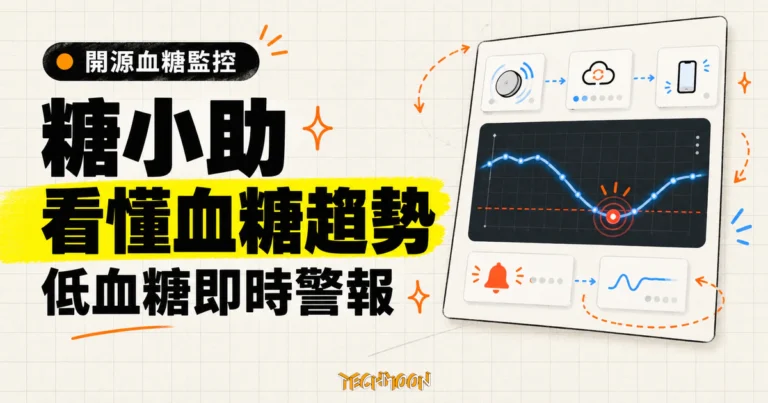 TechMoon 精選圖｜糖小助開源血糖監控儀表板，以 Nightscout 趨勢曲線與低血糖警報呈現血糖變化。