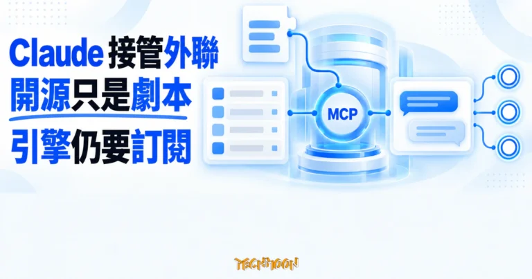 TechMoon 精選圖｜MCP 將客戶名單與外聯工作流接進 Claude 對話，開源外掛劇本連至訂閱引擎的概念圖