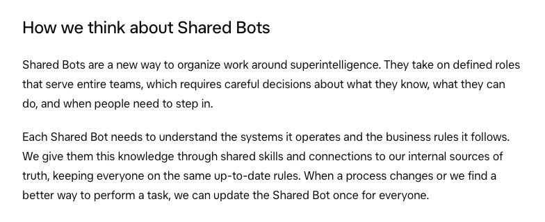 Grok Bot 官方案例:自家銷售團隊把報價與審核交給共享代理 4 官方文章 How we think about Shared Bots 段落:代理該知道什麼、能做什麼、何時需要人介入
