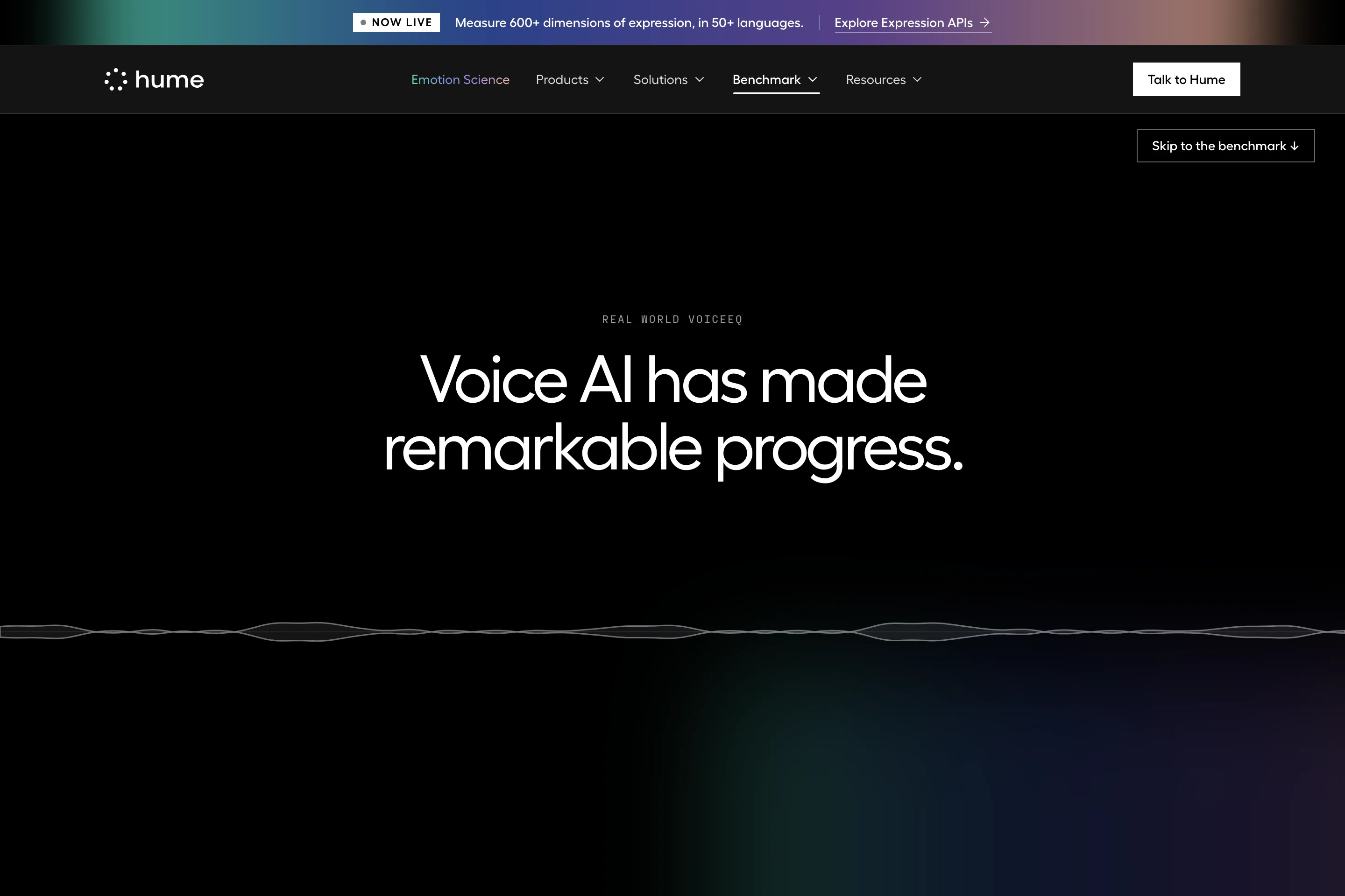 Hume AI 轉型後的 Real World VoiceEQ 語音評測基準頁面首屏