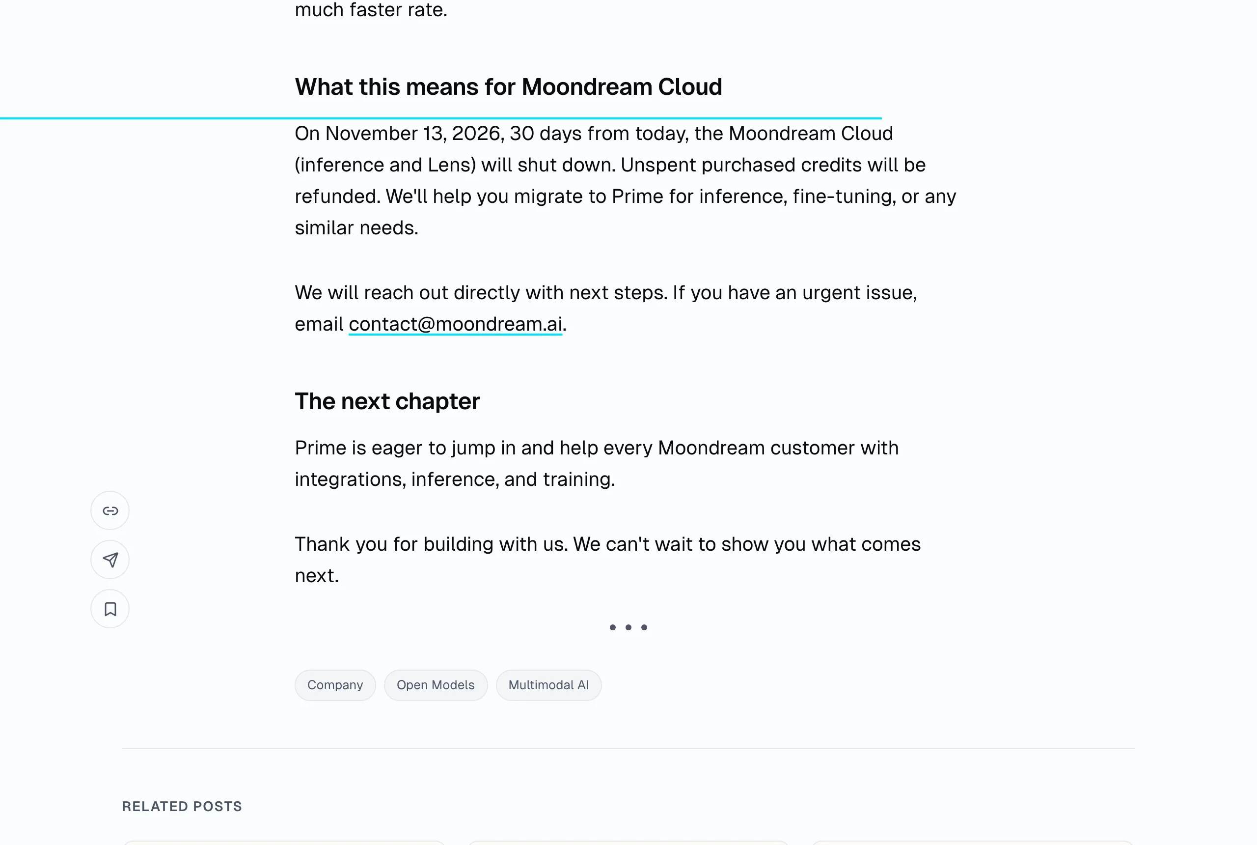 Moondream 官方公告：Cloud 與 Lens 將於 2026 年 11 月 13 日關閉