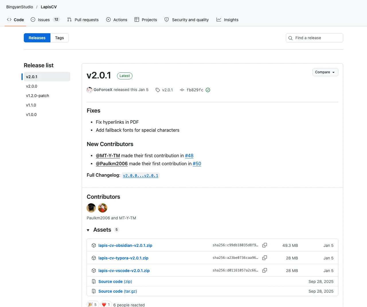 LapisCV 履歷範本:Markdown 打履歷,先分清三種編輯器包裝 2 LapisCV 的 GitHub Releases 頁面,v2.0.1 版本附三個編輯器專用的 zip 下載檔