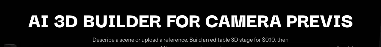 Topview 3D Builder 開源:搭景排鏡位本機免費,成片才付費 3 Topview 官網 3D Builder 產品頁標語,寫著 Build an editable 3D stage for $0.10