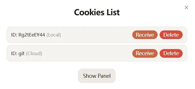 開源 Cookie 分享工具 Cookie-share,用自架後端搬移登入狀態 4 Cookie-share 的 Cookie 清單畫面,管理本機與雲端兩類紀錄,可依編號或網址搜尋並複製編號