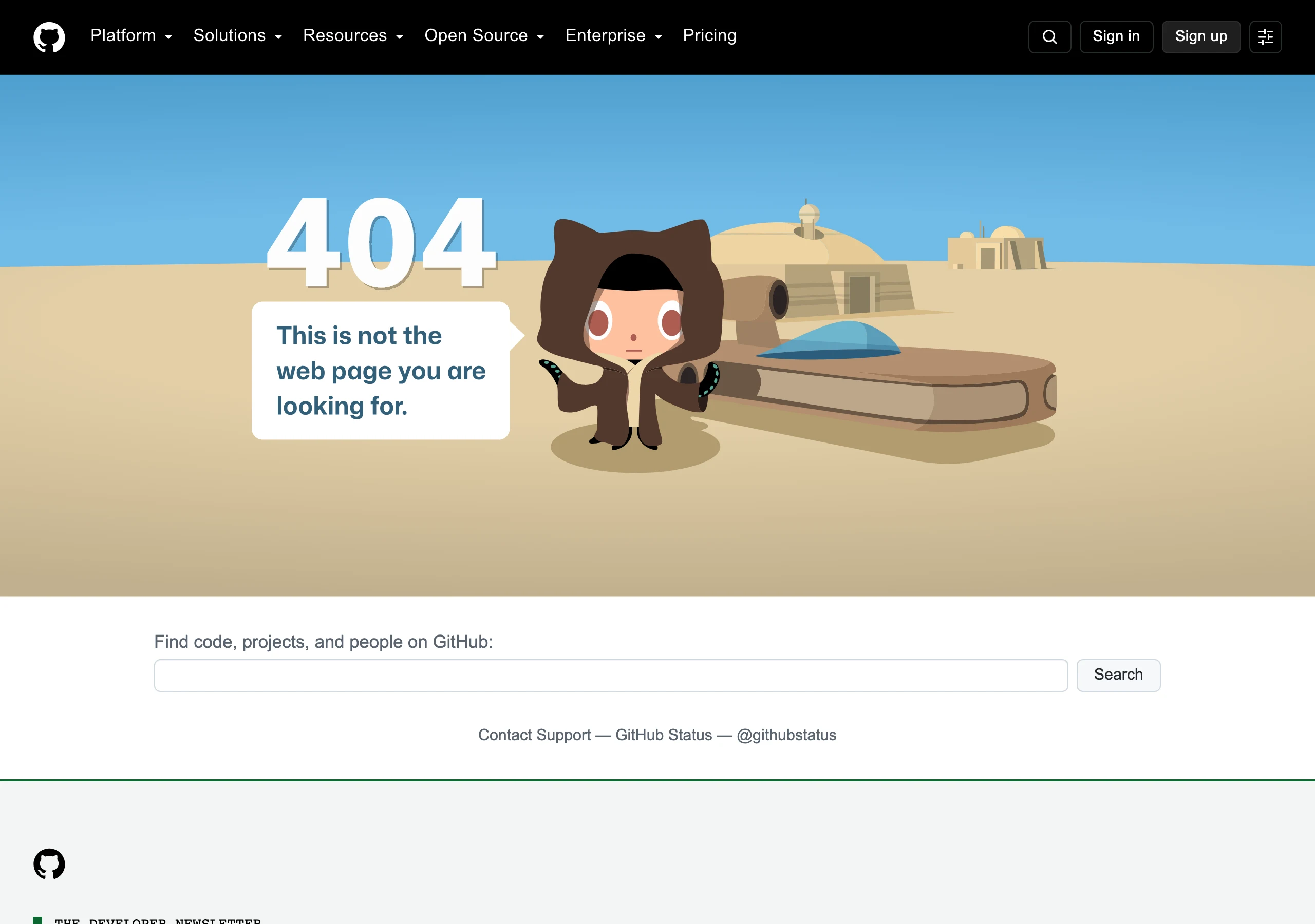 GitHub 上 chatbookai 帳號的 ChatBook 倉庫現況畫面，顯示 404 找不到頁面與吉祥物插圖