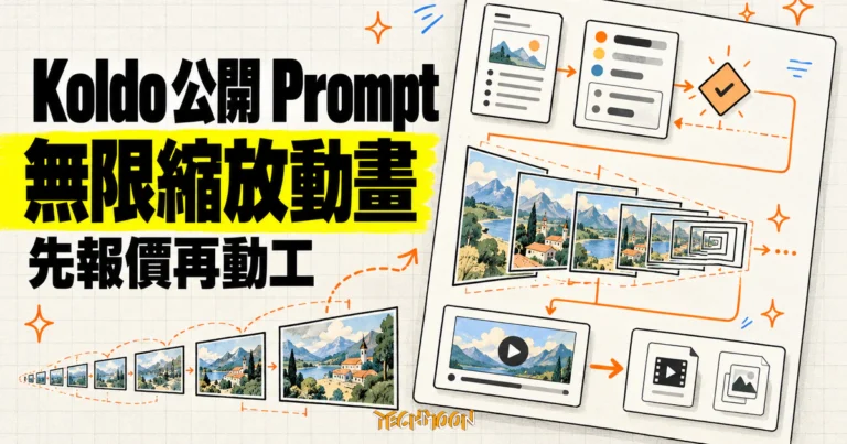 TechMoon 精選圖｜Koldo 公開無限縮放動畫完整 Prompt，以先報價、再動工的 AI 製作需求流程呈現。