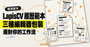 TechMoon 精選圖｜LapisCV Markdown 履歷範本可透過 Typora、VSCode 與 Obsidian 三種編輯器包裝使用。