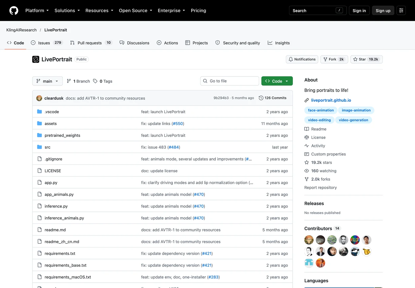 LivePortrait 開源讓照片動起來,免費額度與商用界線先看清 3 GitHub 上 KlingAIResearch/LivePortrait 倉庫頁面,顯示 19.2k 星數、檔案列表與 README 開頭