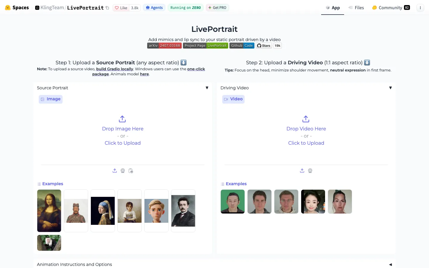 Face Animator 還能用嗎?免費 AI 表情動畫工具的現況與替代 5 LivePortrait 在 Hugging Face 的官方示範空間介面,可上傳來源肖像與驅動影片