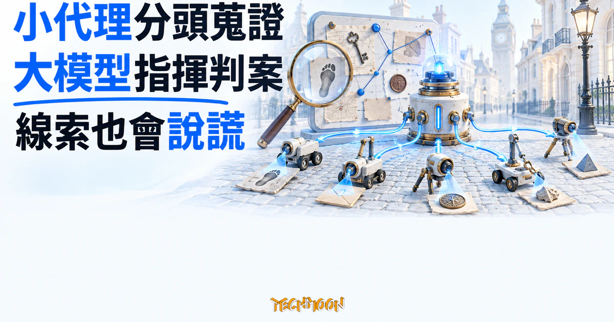 LMGame 偵探遊戲基準:證據開始說謊,才輪到大模型出手 1 TechMoon 精選圖|維多利亞倫敦街頭,大型機器指揮小型代理機器人以放大鏡與線索板分工蒐證