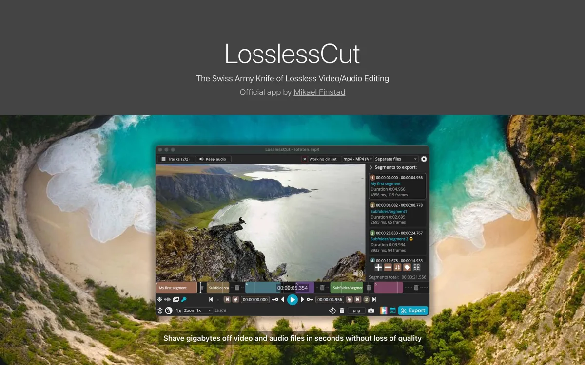 LosslessCut 免費無損剪片工具:不重編碼直接切出影片精華段 3 LosslessCut 官方網站首頁與下載入口(官方網站截圖)