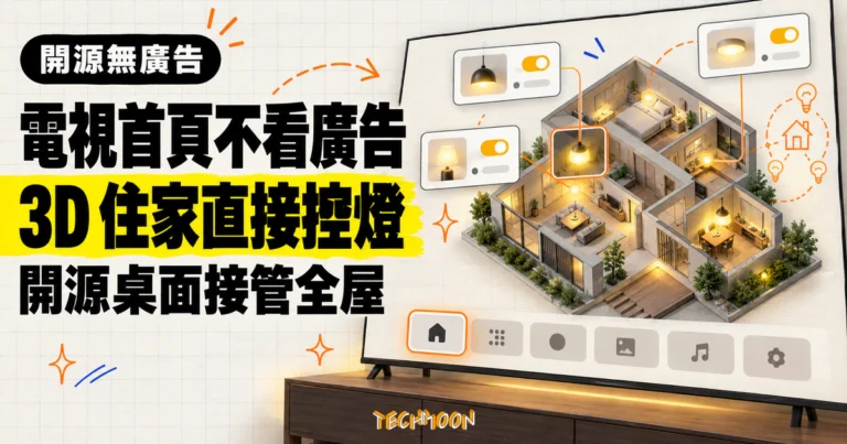 TechMoon 精選圖｜Luma 把 Android TV 首頁改造成開源無廣告桌面，以住家 3D 模型直接控制全屋燈光。