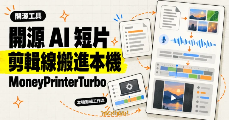 TechMoon 精選圖｜MoneyPrinterTurbo 開源 AI 短影片產生器，把剪輯、字幕與合成搬進本機